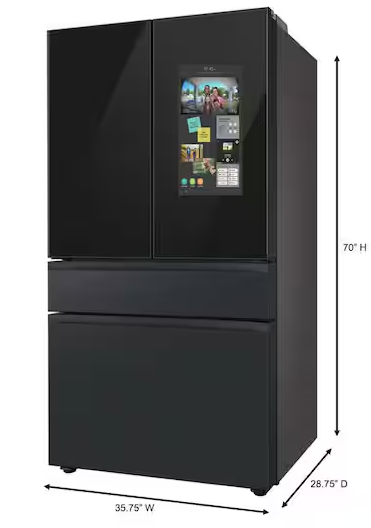 1d3424557bcac29d2401964508283cd6 Bespoke 23 cu. ft. Counter Depth 4-Door French Door Smart Refrigerator in Charcoal Glass/Matte Black with Family Hub - Image 3