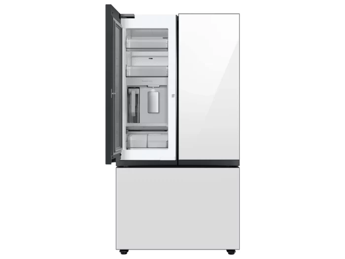Samsung Bespoke 30 cu. ft. Standard Depth 3-Door French Door Smart Refrigerator in White Glass with Beverage Center - Image 1